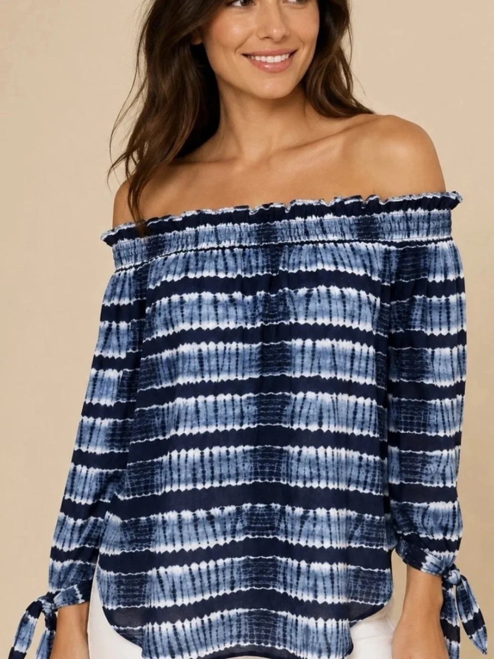 MICHAEL Michael Kors Blue White Tie Dye Off Shoulder Top XL NWT